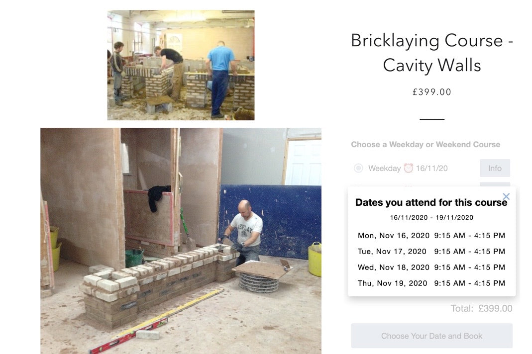 Last Minute Cancellation on November 16th Bricklaying Cavity Walls Course